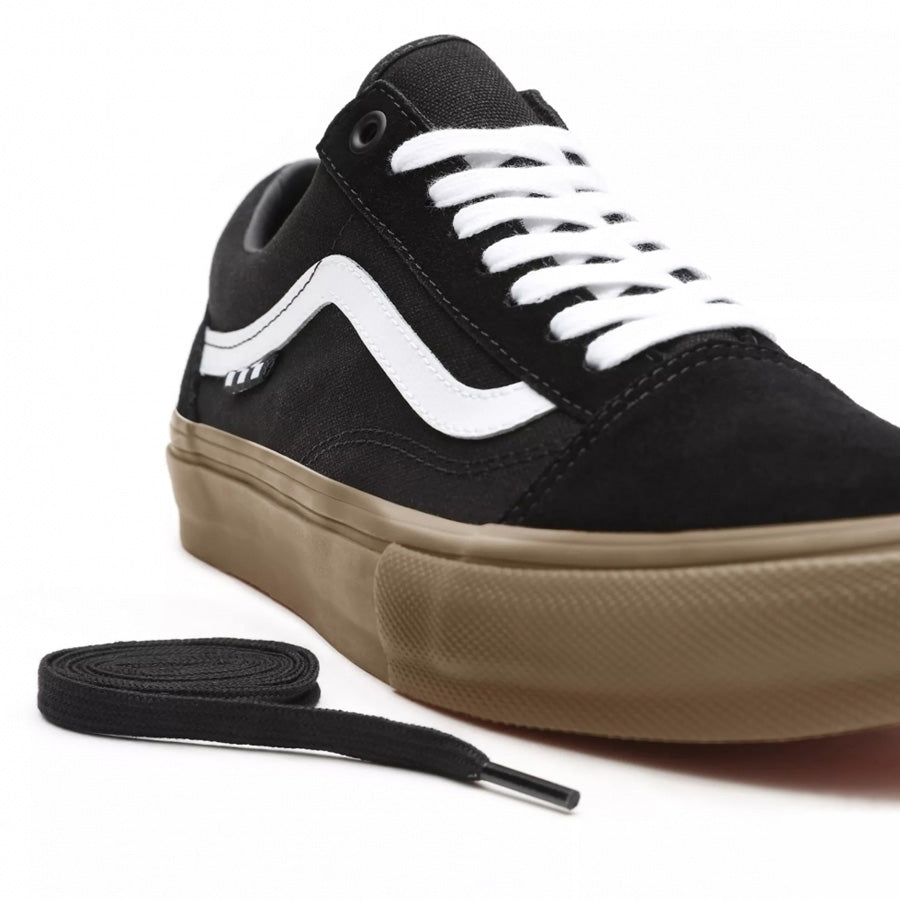 The Vans Skate Classic Old Skool Pro Shoes - Black/Gum are known for their durability and grip. These classic skate shoes, also known as Vans Skate Classic Old Skool Pro Shoes - Black/Gum, feature a sleek design.