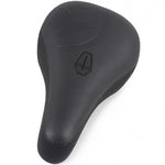 The Shadow Crow'd Pivotal Seat features a black synthetic leather cover with a textured surface and a small geometric logo near the front.