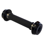 A black cylindrical Eclat Dynamic Axle & Cone Set with flanges and a central metal rod, resembling a replacement axle for an Eclat Dynamic front hub, displayed against a white background.