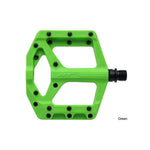 The HT Components Supreme C PA32A Pedals feature a green composite wide platform with multiple replaceable grip pins and a black spindle, delivering durable performance and excellent traction for grippy rides.