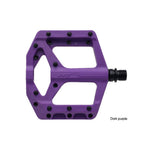 The HT Components Supreme C PA32A Pedals are dark purple flat pedals with replaceable grip pins and a black axle, designed for traction, shown against a white background.