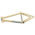 Beige Sunday Soundwave V3 BMX frame with blue "Sunday" logo on the downtube, 41 Thermal heat-treated, shown against a white background.