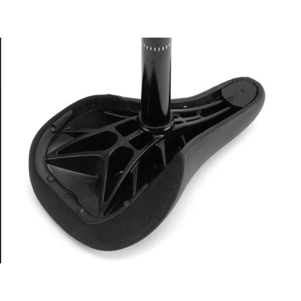Angled side view of the Eclat Combo V2 Seat, featuring minimal padding, a lightweight design, and a visible mounting post.
