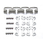 HT Components - SX Pedal Upgrade Kit-T2, X3 includes metal coil springs, red-tipped cylindrical components, and flat metal brackets—great for BMX upgrades. All items are neatly arranged on a white background.