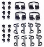 HT Components - SX Pedal Upgrade Kit-T2, X3 includes assorted metal automotive parts such as bolts, torsion springs, and mounting brackets, arranged in rows on a white background.
