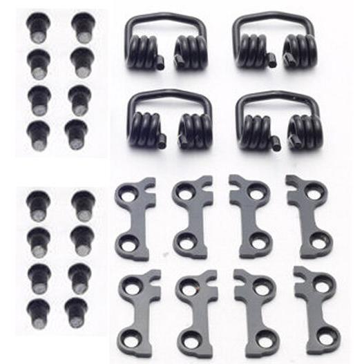 HT Components - SX Pedal Upgrade Kit-T2, X3 includes assorted metal automotive parts such as bolts, torsion springs, and mounting brackets, arranged in rows on a white background.