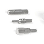 Three Eclat E-Tool Hex Bits with knurled surfaces and ball detents, ideal as replacements for your hex wrench set, are displayed on a white background.