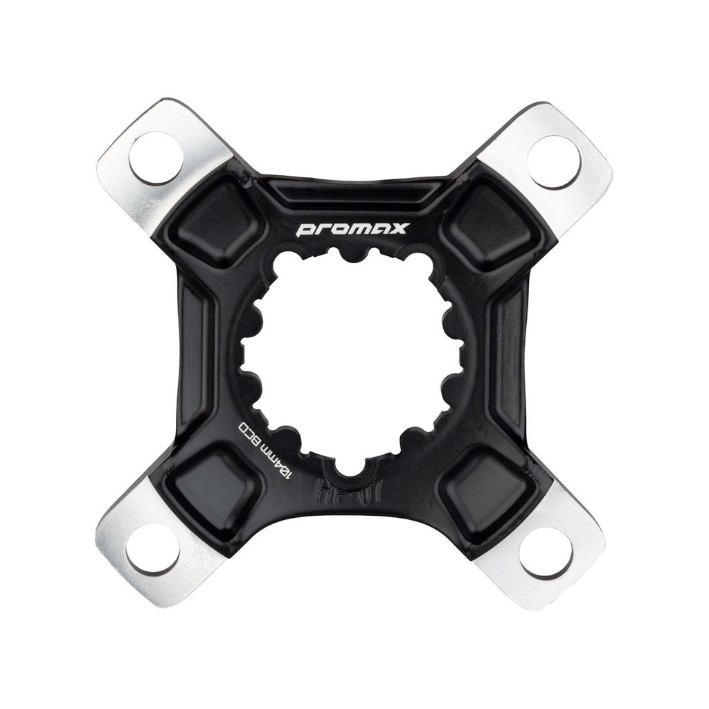 The Promax Direct Mount Front Sprocket Adaptor, along with the aluminium spider adapter, are displayed on a white background.