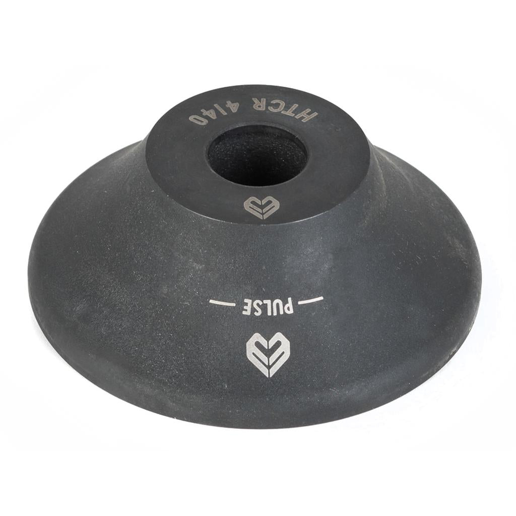 A black Eclat Pulse/Dynamic V2 Rear Hub Guard, labeled "HITCR 4140," designed for use with Pulse cassette hubs, features a central hole and leaf logo, shown from above on a white background.