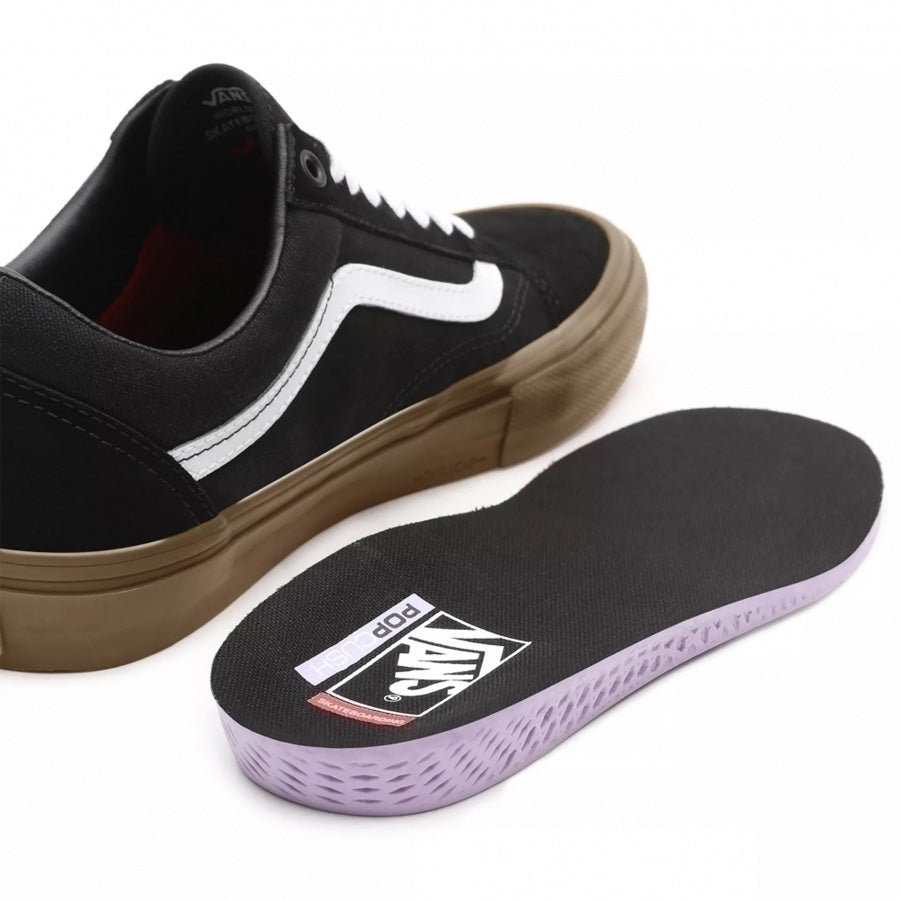 The iconic Vans Skate Classic Old Skool Pro shoes - Black/Gum have been fully revised in a sleek black/purple colorway.