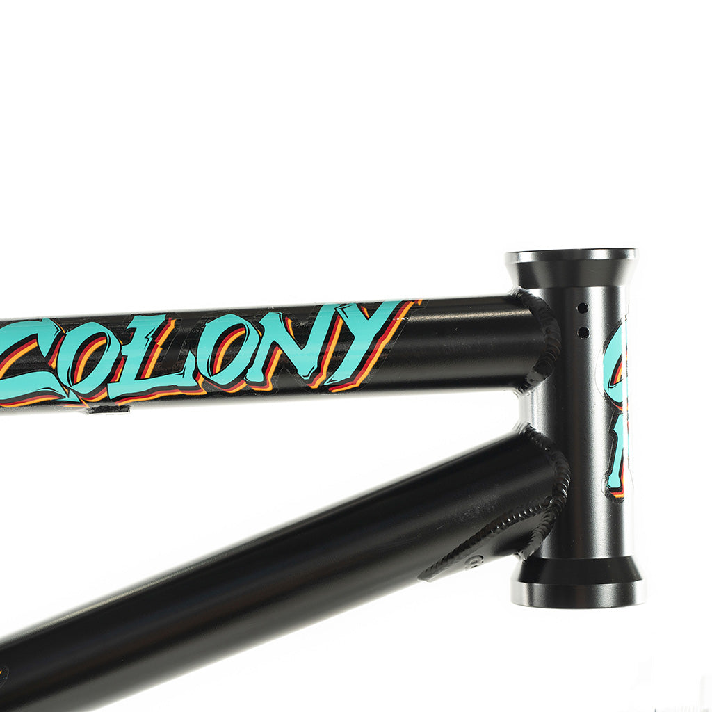 An 18 inch Colony 2024 Sweet Tooth frame from the Colony BMX Sweet Tooth Range, featuring the word "colony" on it.