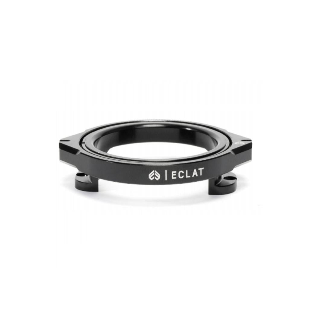 The Eclat Cyclone Gyro Rotor is a black, circular BMX bike part with ECLAT branding and three mounting holes, featuring a CNC machined design. Displayed against a white background.