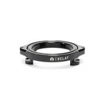 The Eclat Cyclone Gyro Rotor is a black, circular BMX bike part with ECLAT branding and three mounting holes, featuring a CNC machined design. Displayed against a white background.