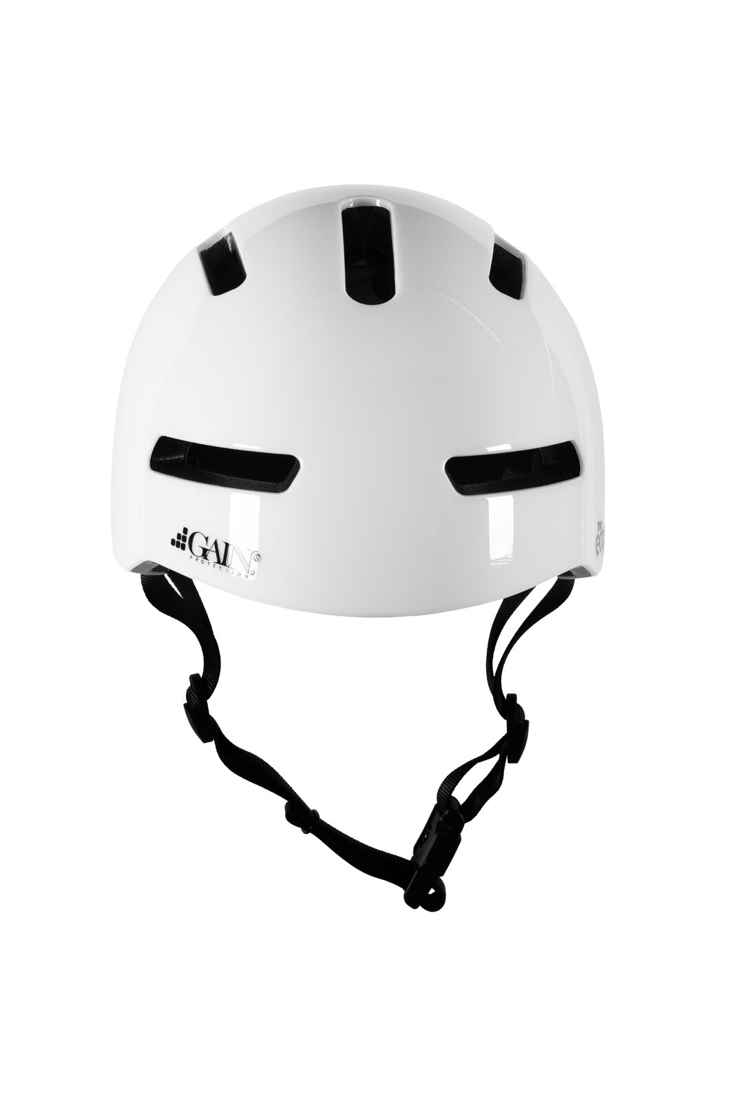 Gain Protection The Edge Pro Helmet (XS - XL) features black ventilation slots, an adjustable chin strap, and featherlight in-mould technology, displayed against a plain white background.