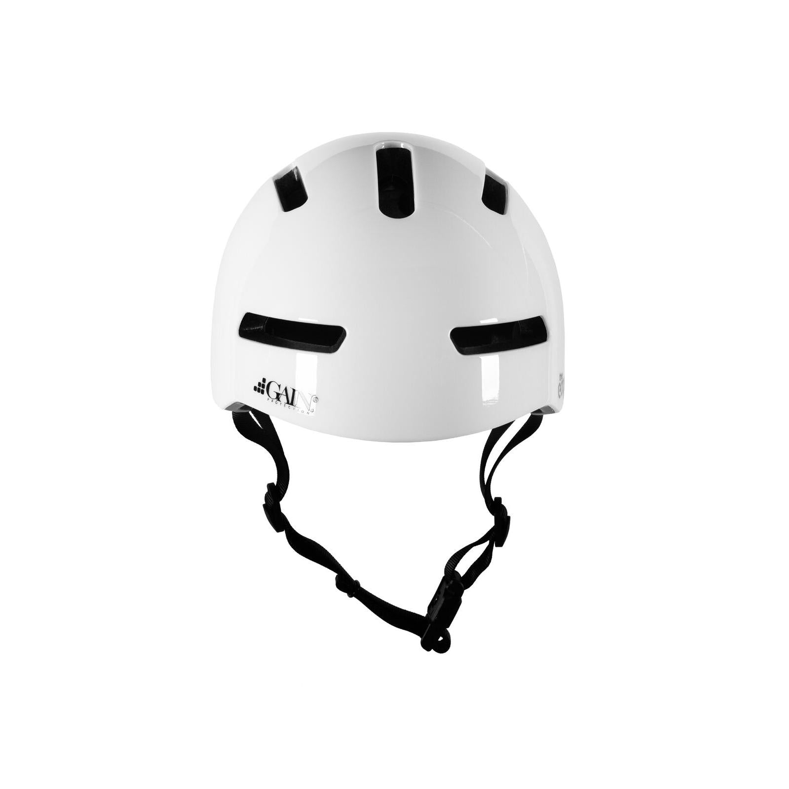 Gain Protection The Edge Pro Helmet (XS - XL) features black ventilation slots, an adjustable chin strap, and featherlight in-mould technology, displayed against a plain white background.