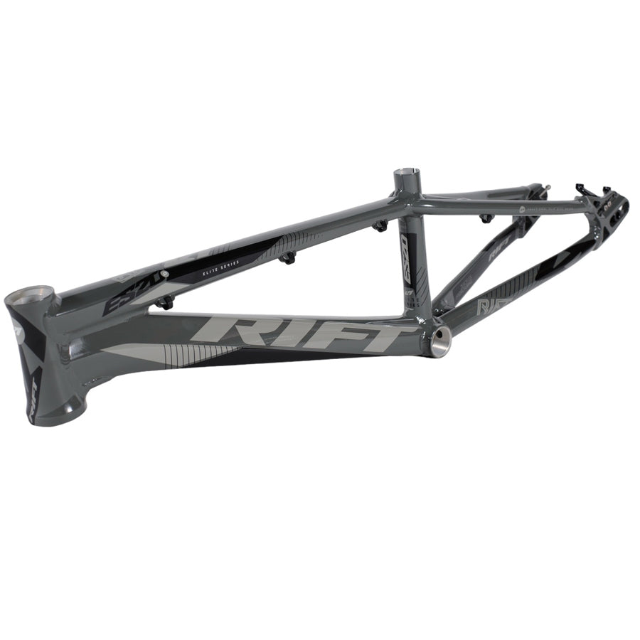 A Rift ES20D Frame Pro XXL bike frame with the word rift on it, featuring a post mount caliper bracket.