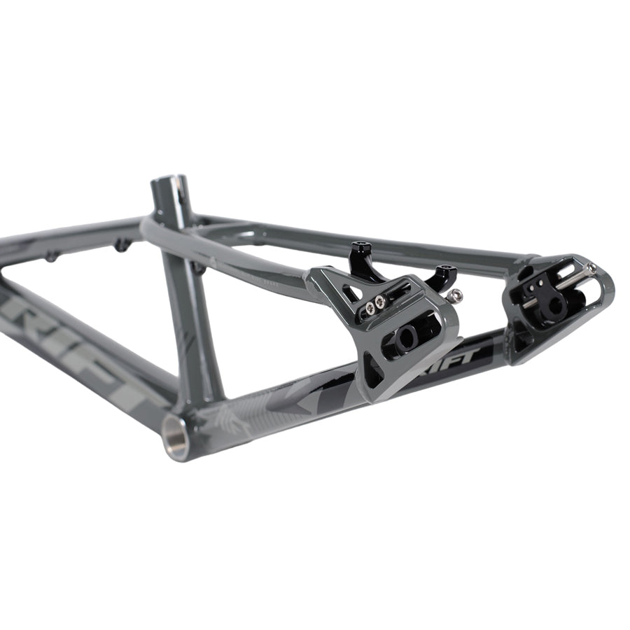 An image of a disc-only grey bicycle frame, specifically the Rift ES20D Frame Pro XL.
