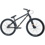 The Fairdale Hareraiser FX 26 Inch Bike is a black hardtail dirt jump bike with a DJ frame, front suspension, single gear, flat pedals, 4130 chromoly build, and Maxxis tires, shown in profile on a white background.