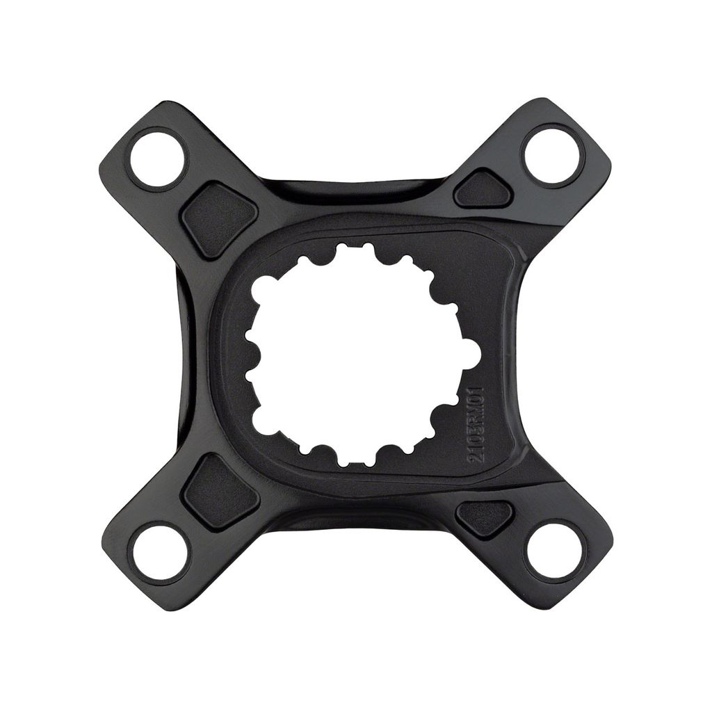 A black Promax Direct Mount Front Sprocket Adaptor with holes on it, featuring a 104 BCD chainring and aluminium spider adapter.
