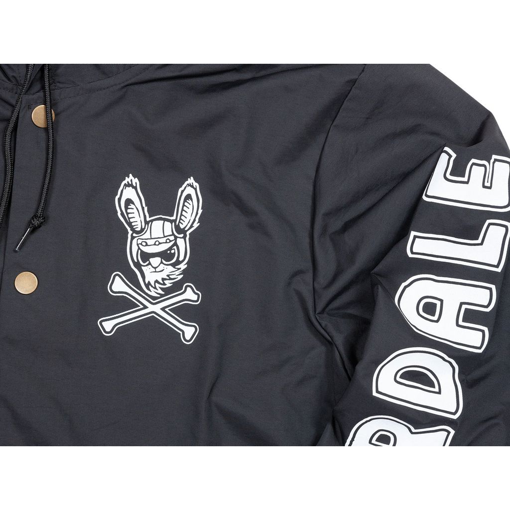 Fairdale Harerogers Windbreaker Jacket featuring a cartoon animal with a helmet above two crossed sticks on the chest and the word "DALE" in large white letters on the sleeve.