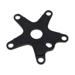 The MCS 110BCD 5 Bolt Spider is a black, five-arm alloy spider with a 23.8mm center hole and five 110BCD mounting holes, designed for use with 1-piece bicycle cranks.