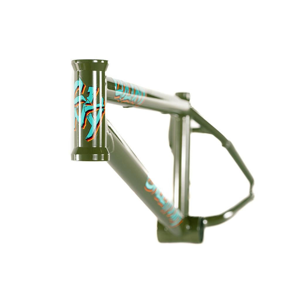 A green Colony 2024 Sweet Tooth 18 Inch Frame with a blue Sweet Tooth Range logo on it.