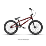 The Radio Saiko 20 Inch Bike is a maroon kids BMX with black handlebars, seat, pedals, and wheels. Shown side view on white background, it features durable Chromoly three-piece cranks inspired by the original Radio Saiko 20 bike.
