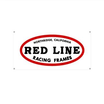 Showcase your Redline pride with the Redline Northridge Banner, featuring a bold red oval and black text reading "Northridge, California Red Line Racing Frames.