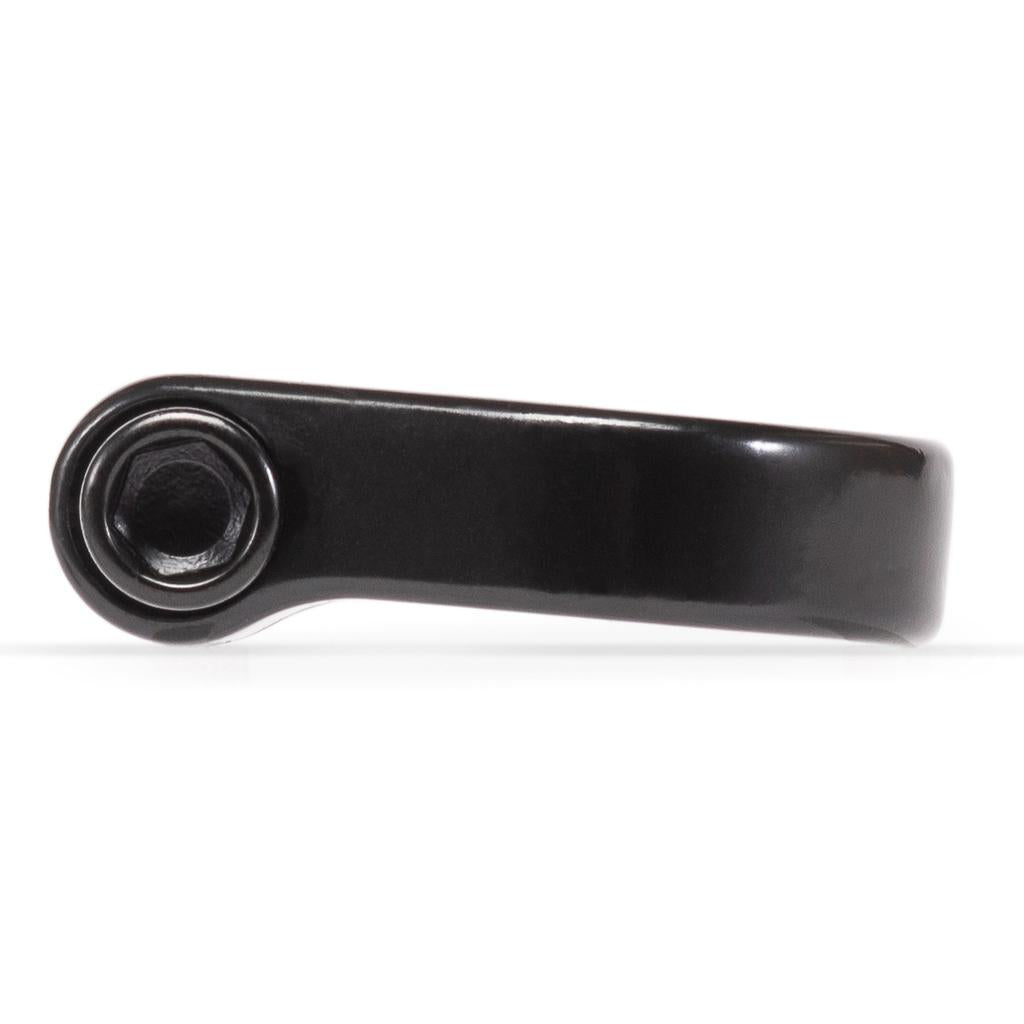 The Eclat Pure Seat Clamp, made from 6061-T6 alloy, boasts a sleek black design with a side-visible sturdy screw for enhanced durability and lightweight performance.