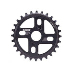 The Radio Axis Sprocket features a sleek, CNC-machined design with five spokes, constructed from durable 6061-T6 alloy. It includes a "28T 165/174 AL" label for precision and reliability in your ride.