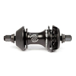 The BSD Revolution Rear Freecoaster Hub boasts a stylish black anodized finish, features a planetary clutch system, hexagonal ends and bolts, and is labeled "Revolution" on a crisp white background.