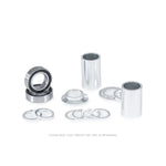 The Eclat Spanish Bottom Bracket includes stainless bearings, cylindrical spacers, and washers, all components for Spanish bottom bracket systems, displayed on a white background.