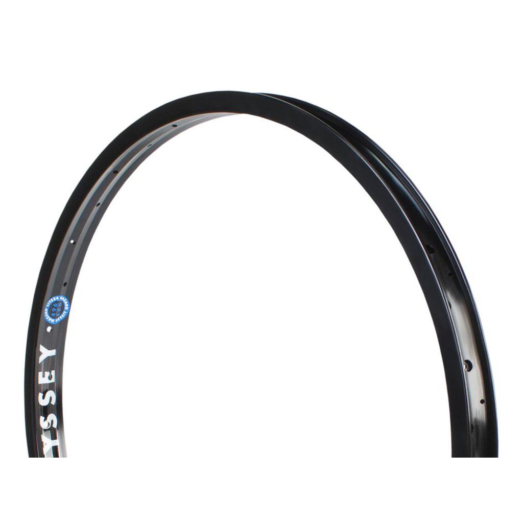 A black Odyssey Hazard Lite 24 Inch BMX rim with spoke holes is shown against a white background. The word "Odyssey" is partially visible, identifying the well-known model.