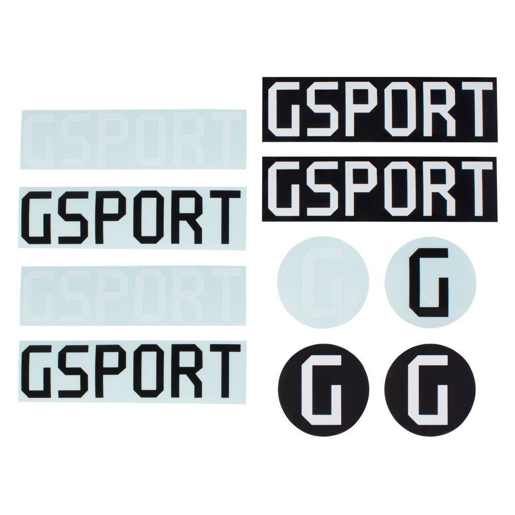 The G-Sport 2018 Sticker Pack features black and white vinyl stickers, including clear-back designs and die-cut "GSPORT" and "G" logos in both rectangular and circular shapes.