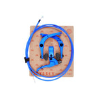 The Odyssey Springfield Brake Kit provides a simple assembly for a blue brake set with a cable, all beautifully packaged on a brown cardboard backing. It's ideal for those looking to enhance their bicycle's braking performance.