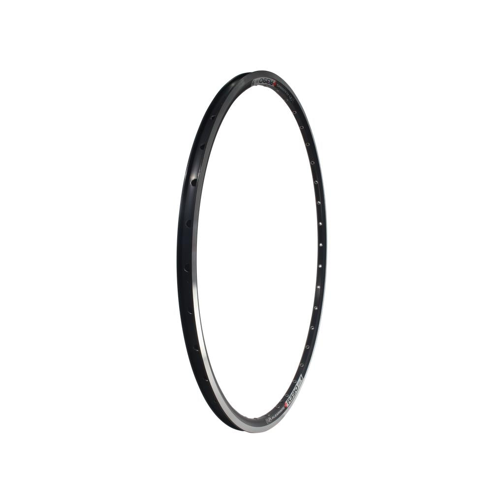 The Alex R390 24 Inch Rim is a black, circular, double wall rim with multiple spoke holes, shown on a plain white background—perfect for cruiser bikes.
