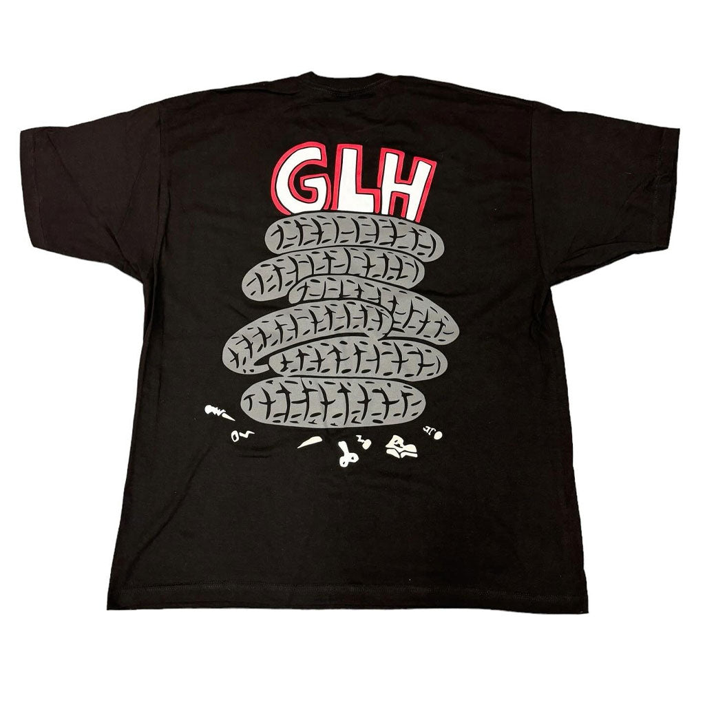 Animal FRKO GLH Tee featuring the text "GLH" in large red letters above an illustrated stack of cartoon tires and scattered tools, reminiscent of a Freako Rico (FRKO) design.
