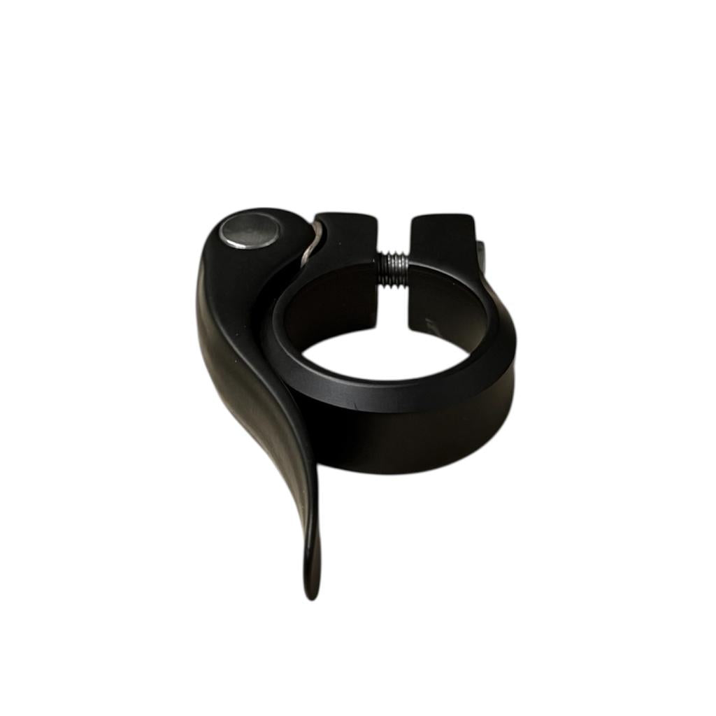 S&M OEM Quick Release Seat Post Clamp in black with lever, fits 25.4mm seatpost, shown isolated on a white background.