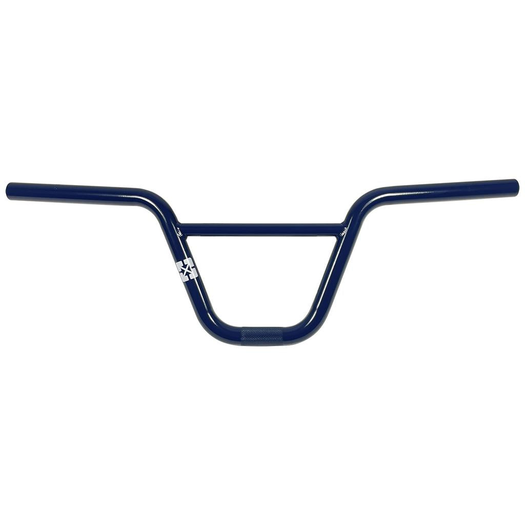 The Fit Bike Co AM Bars are BMX bicycle handlebars in dark blue, designed for younger riders. They feature a crossbar and have the Misfit AM logo on the left side.