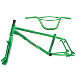 Skyway StreetBeat Replica Frame/Fork/Handlebar Kit in green, featuring a durable Chromoly frame with matching green handlebars, shown against a white background.