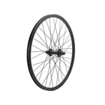 A DRS Mini Front Wheel, black, with a 20 x 1 1/8" rim and sealed bearing hub is shown at an angle on a white background.
