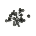 A set of black hex socket bolts and hex nuts, designed for Eclat Juggernaut Pedal Pins, ideal for pedal replacement or attaching steel pins, displayed on a white background.