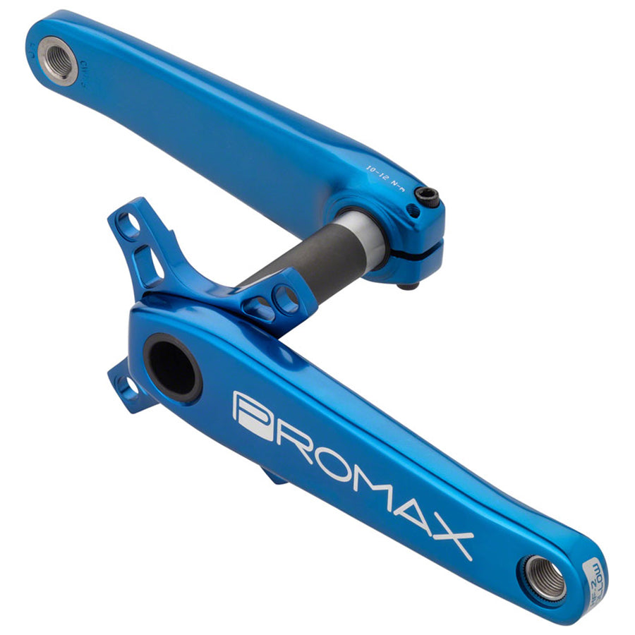 A pair of blue Promax HF-2 Crank Set brake levers on a white background.