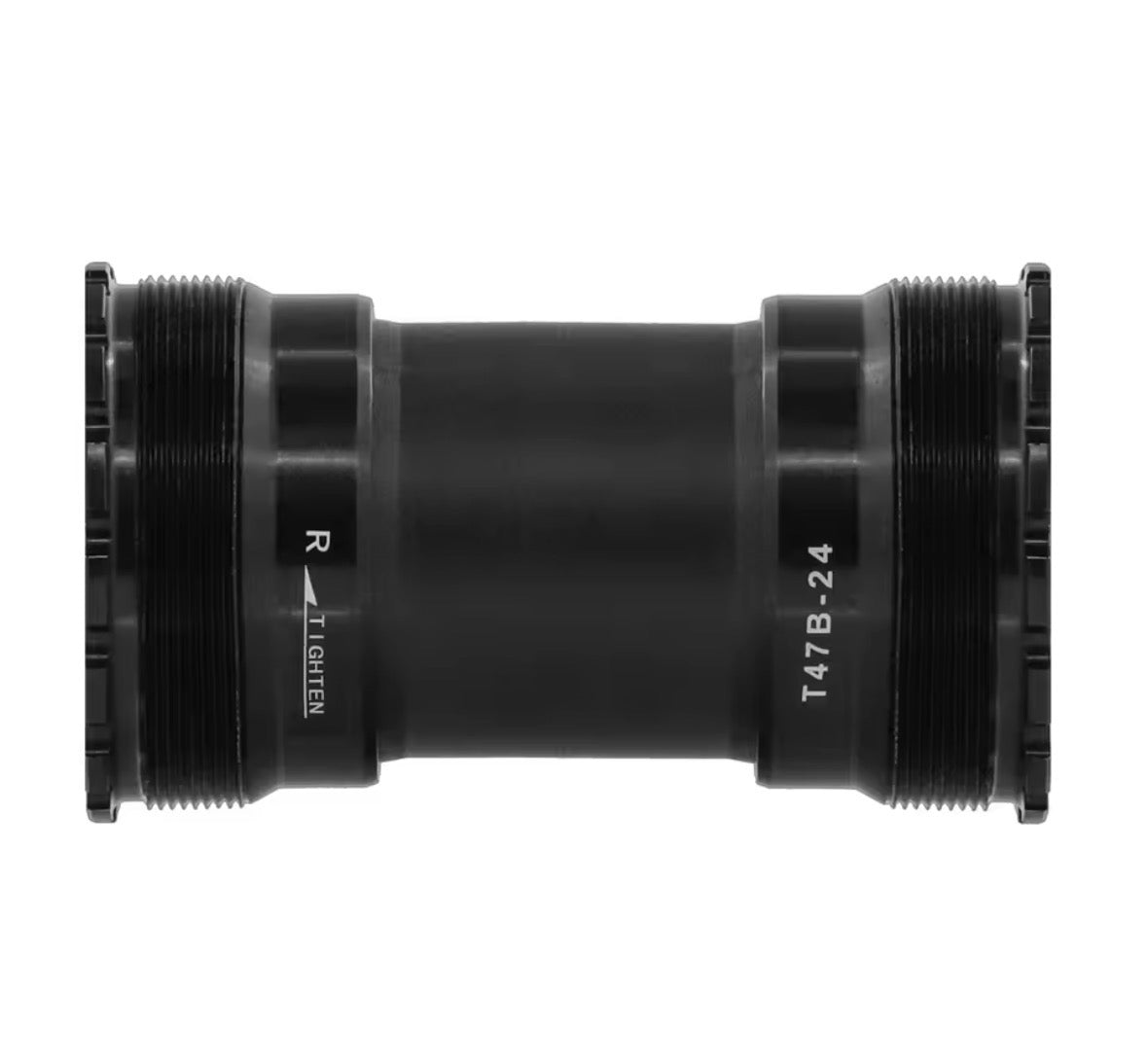 The T47 Internal 24mm 85.5mm Bottom Bracket features black threading and clearly labeled sides, shown in a side view against a white background.
