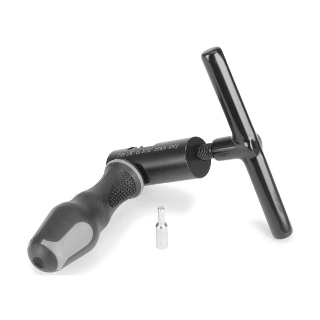 The Saltplus Pro Chain Breaker, a metal BMX chain tool with a black handle and separate metal pin, is shown on a white background—perfect for working on freestyle BMX chains.