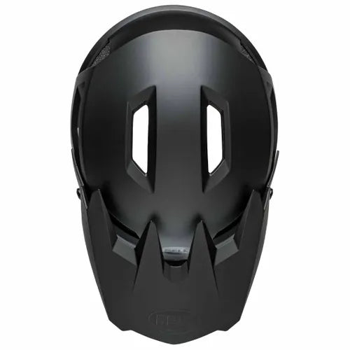 The Bell Sanction 2 DLX MIPS Matte Black is a black bicycle helmet with a matte finish, MIPS technology for safety, and two rectangular vents on top.