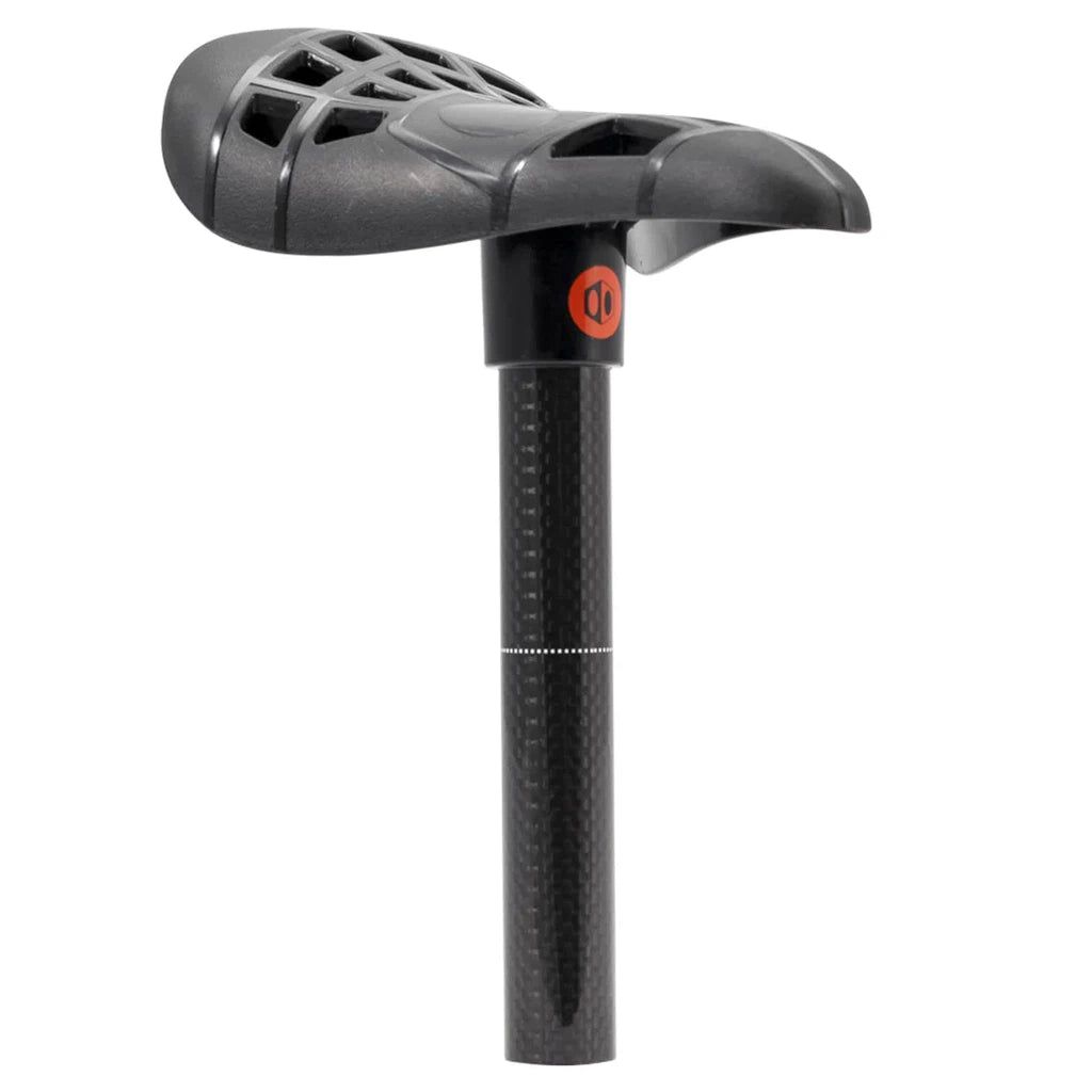 A lightweight Box One Carbon Seat/Post Combo 22.2mm with an orange handle, featuring a minimalist design.