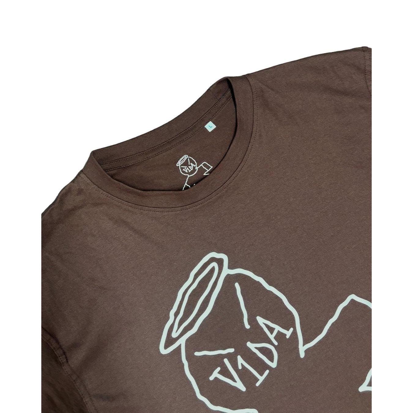 The V1da Big Ass T-Shirt features a brown color with a minimal white outline graphic of a figure and "VIDA" on the front—a fresh design from a standout brand.
