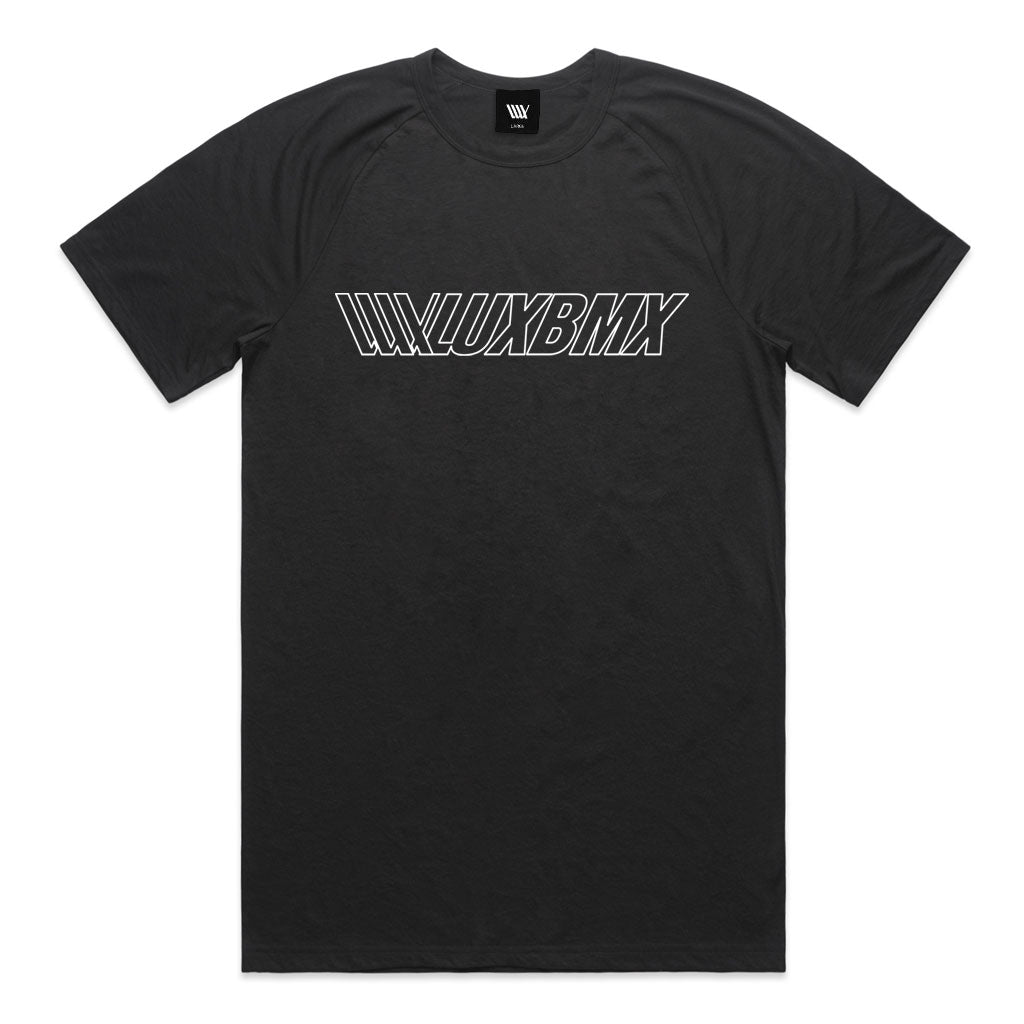 A LUXBMX Bike Athletics T-Shirt - Black with a white logo.