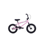 The Cult Juvi 14 Inch Bike is a small pink kids BMX with black handlebars, seat, and tires, displayed in profile against a plain white background.